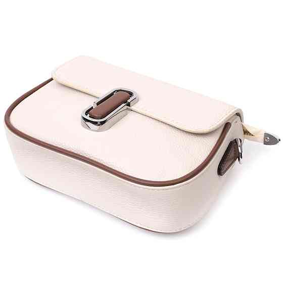 Полукруглая сумка для женщин с интересным магнитом-защелкой из натуральной кожи Vintage 22439 Белая Киев