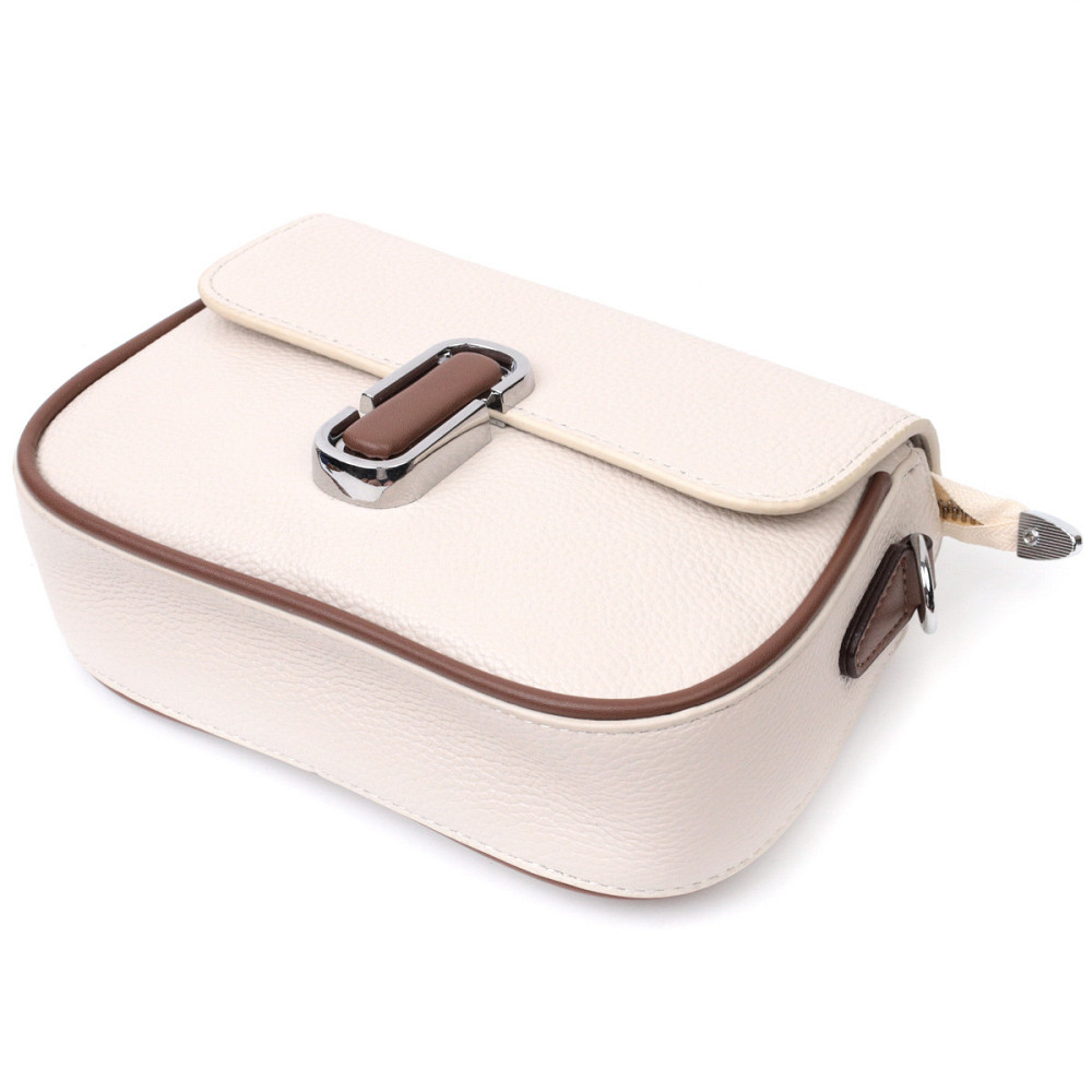 Полукруглая сумка для женщин с интересным магнитом-защелкой из натуральной кожи Vintage 22439 Белая Киев - изображение 5