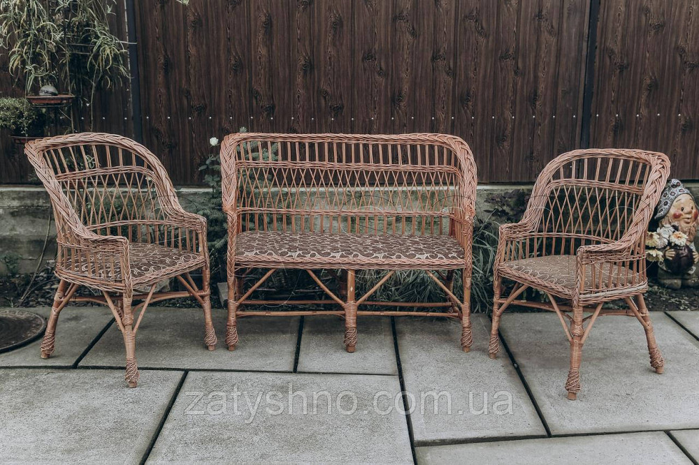 Комплект плетених меблів з диваном крісла плетені із лози  | плетені 2 крісла стіл диван Київ - фото 1