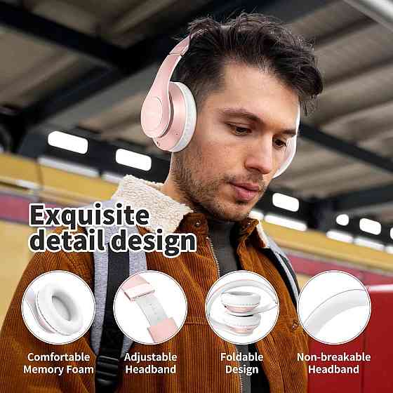 Бездротові Bluetooth-навушники Uliptz WH203A, HiFi стерео, 65 годин роботи, 6 режимів еквалайзера, складні, Рожеве золото Київ