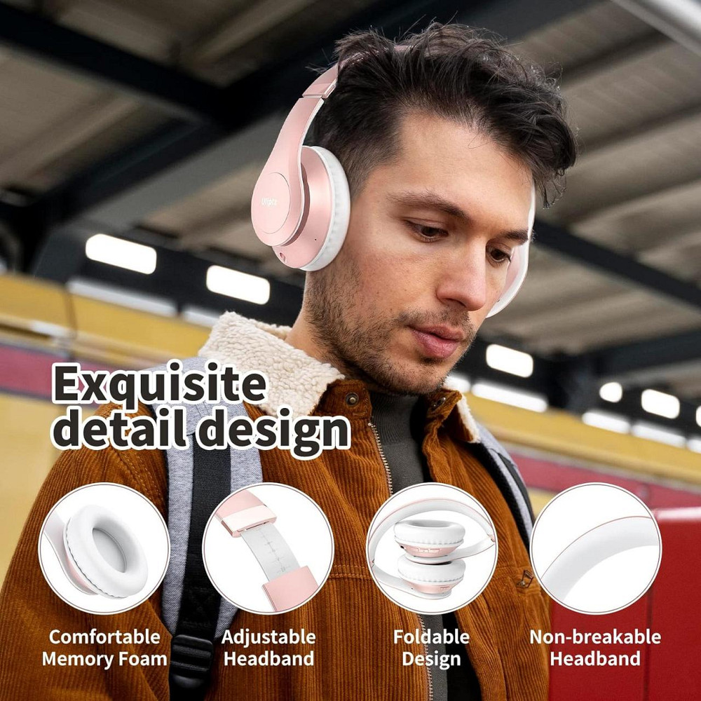 Бездротові Bluetooth-навушники Uliptz WH203A, HiFi стерео, 65 годин роботи, 6 режимів еквалайзера, складні, Рожеве золото Київ - фото 4