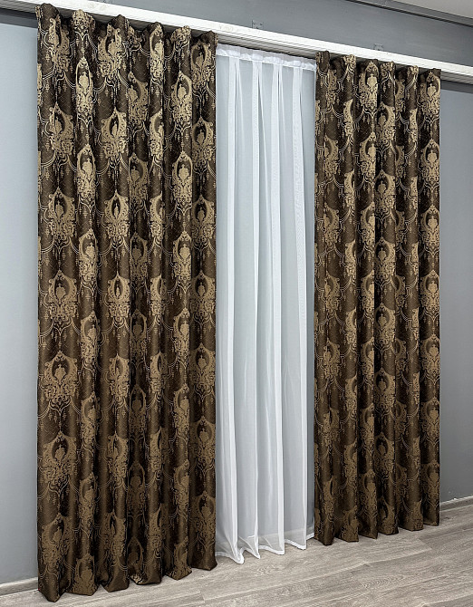 Комплект готових штор VR-Textil Парча № 1772ш Коричневий з карамельним 100х290 см 2 шт (31-100) Київ - фото 4