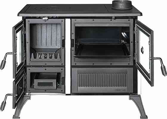 Піч-кухня чавунна Hosseven 4013 з духовкою та варильною поверхнею 8 кВт до 60 м2 опалювально-варильна біла піч на дровах Туреччина Київ