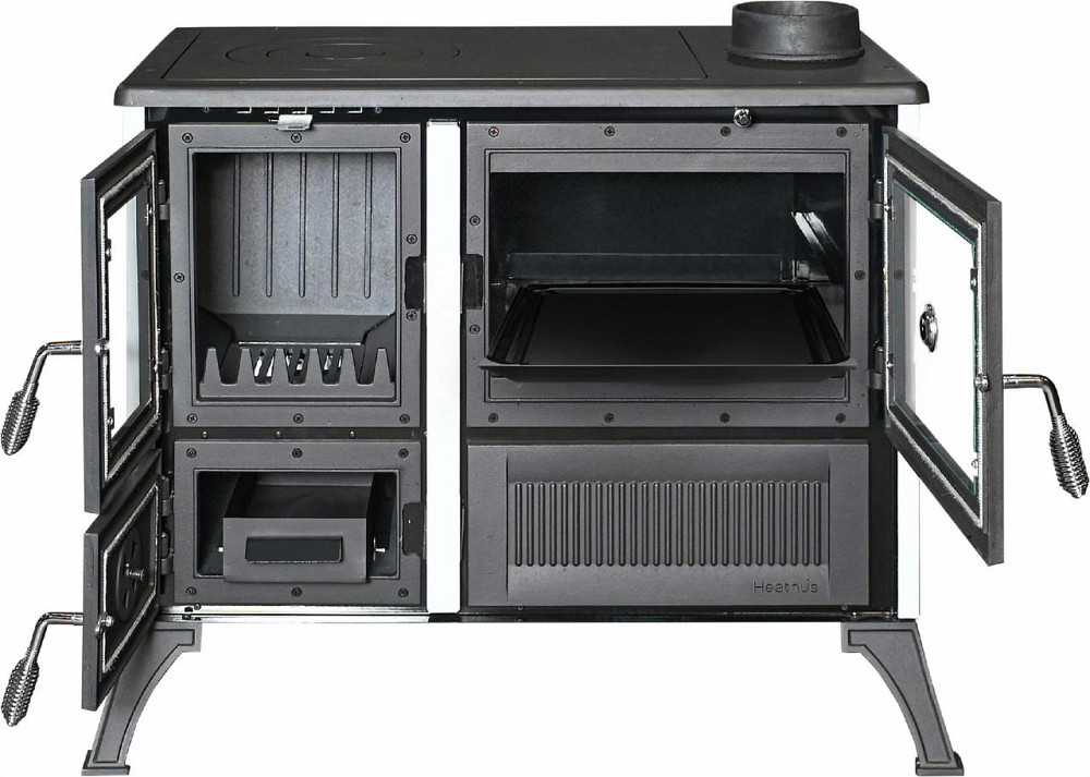 Піч-кухня чавунна Hosseven 4013 з духовкою та варильною поверхнею 8 кВт до 60 м2 опалювально-варильна біла піч на дровах Туреччина Тернопіль - фото 4