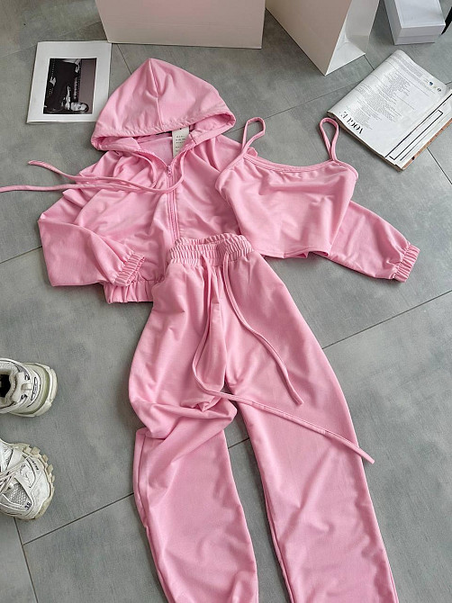 Жіночий повсякденний костюм трійка: кофта топ і штани двонитка Одеса - фото 1