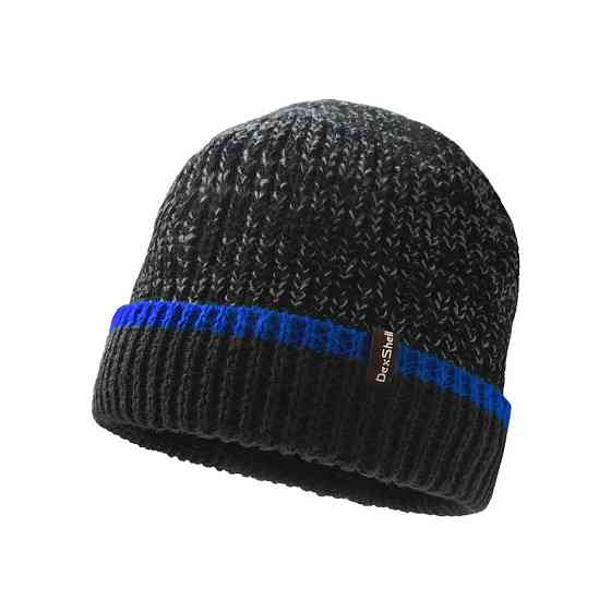 Водонепроникна зимова шапка Dexshell Cuffed Beanie розмір S/M (56-58 см) Чорна із синьою смугою Вінниця