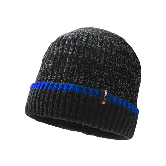 Водонепроникна зимова шапка Dexshell Cuffed Beanie розмір S/M (56-58 см) Чорна із синьою смугою Вінниця - фото 1