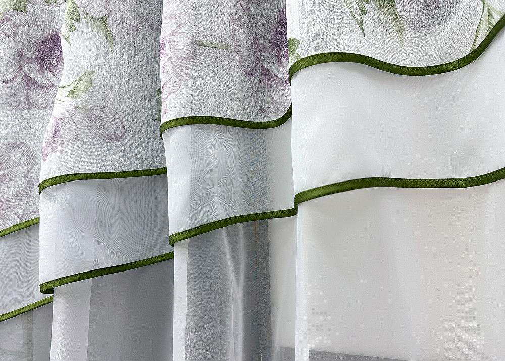 Кухонна гардина VR-Textil № 036к арка білий з бузковим і салатовим 280х170 см (52-1172) Київ - фото 3