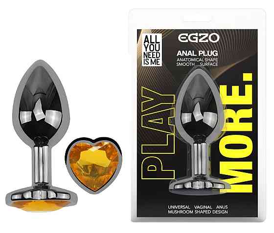 Анальная пробка с кристаллом EGZO - Dark Silver Heart Plug Yellow size S Sex Aura Киев