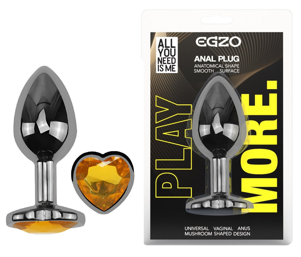 Анальная пробка с кристаллом EGZO - Dark Silver Heart Plug Yellow size S Sex Aura Киев - изображение 1