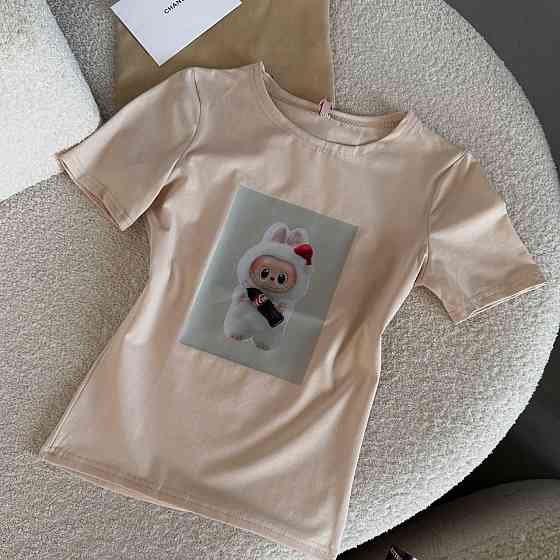 Женская стильная футболка с накатом LaBuBí турецкий кулир Беж Одесса