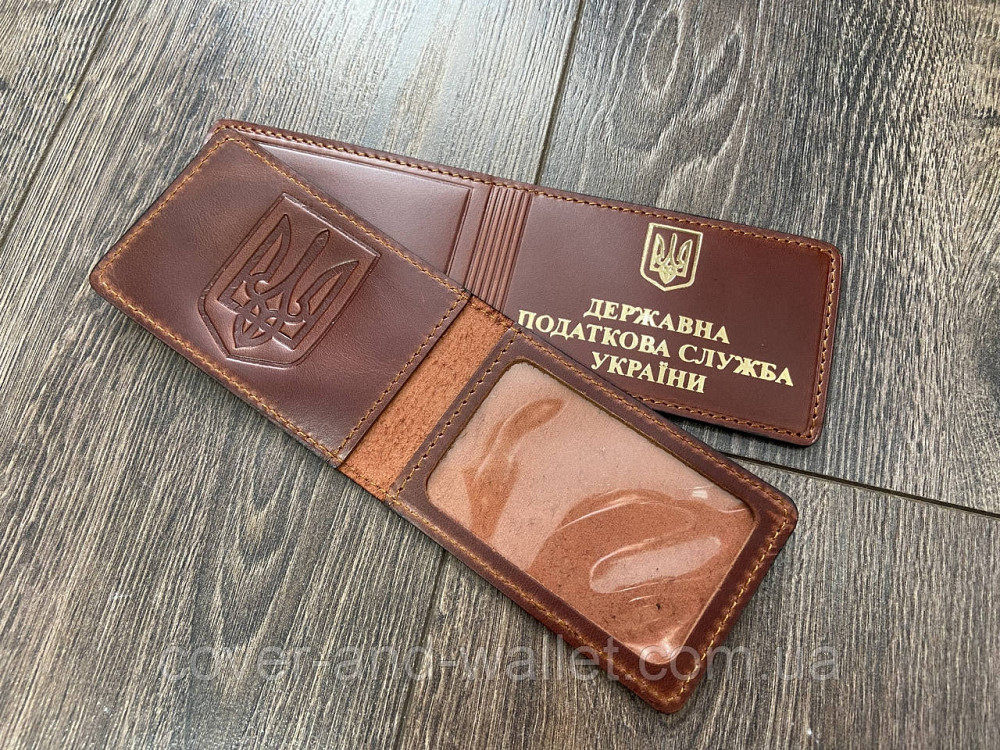 Шкіряна обкладинка  на посвідчення "Державна податкова служба України" (тиснення золотом) Київ - фото 5