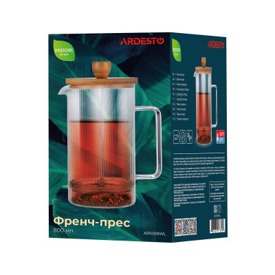 Френч-прес Ardesto Midori, 800мл, боросилікатне скло, бамбук, прозорий (AR1009WL) Вінниця - фото 8