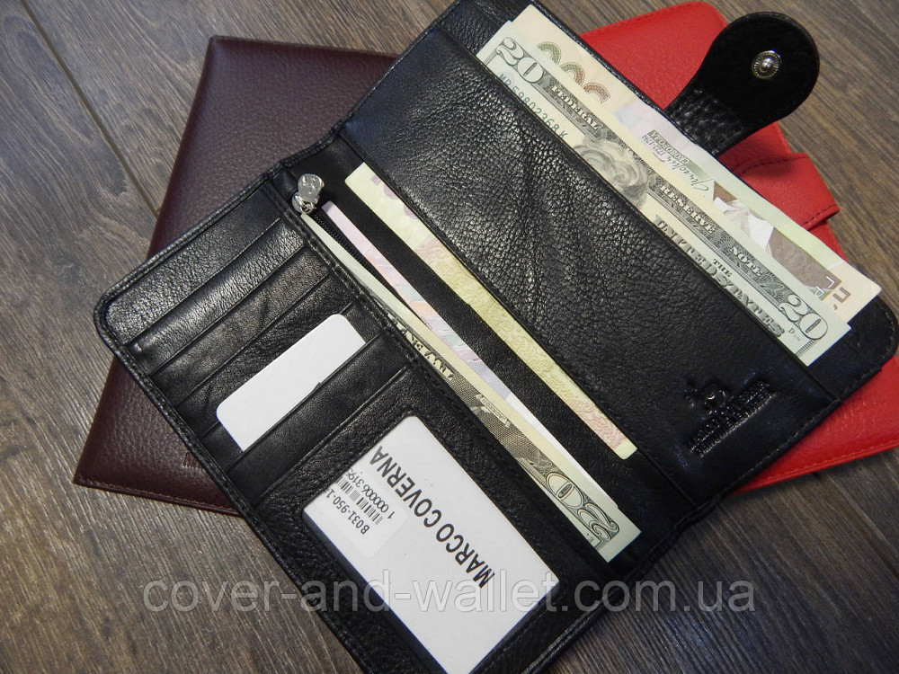 Стильный тонкий черный кожаный кошелек купюрник Marco Coverna MC031-950 Киев - изображение 3