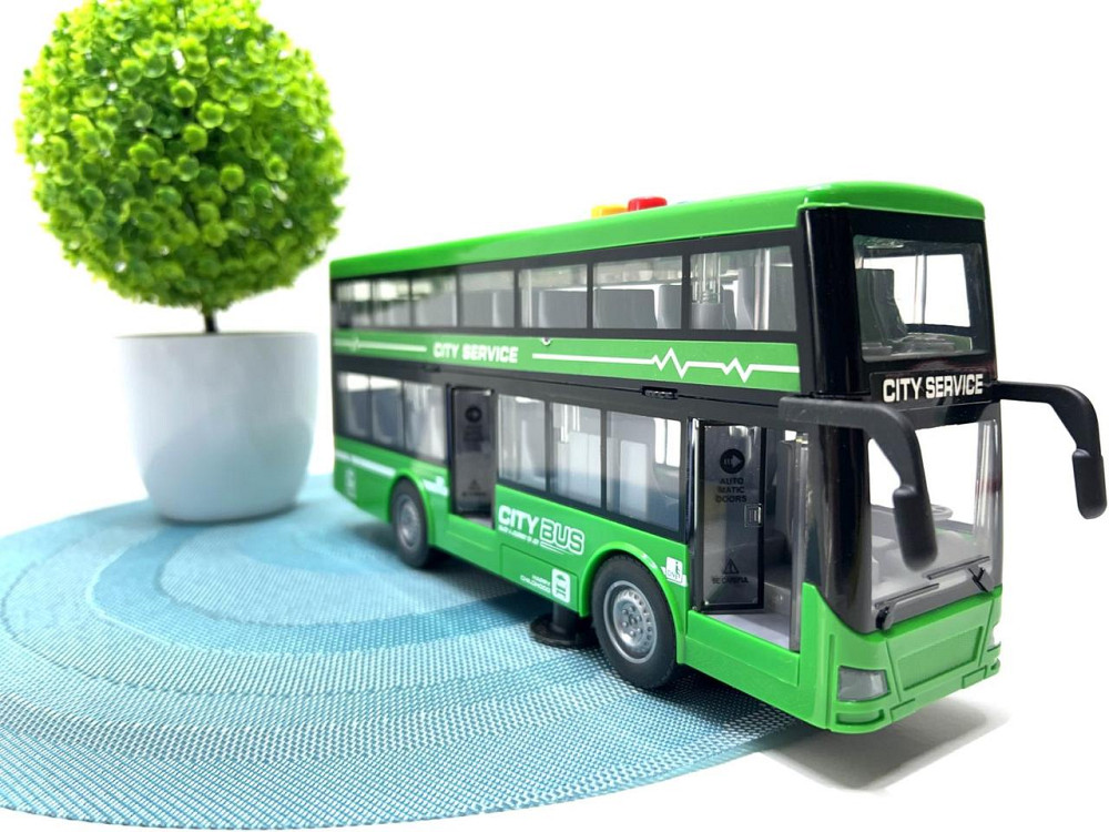 Автобус інерційний двоповерховий світло звук двері відкриваються гумові колеса Зелений (RJ5504) Чернигов - изображение 1