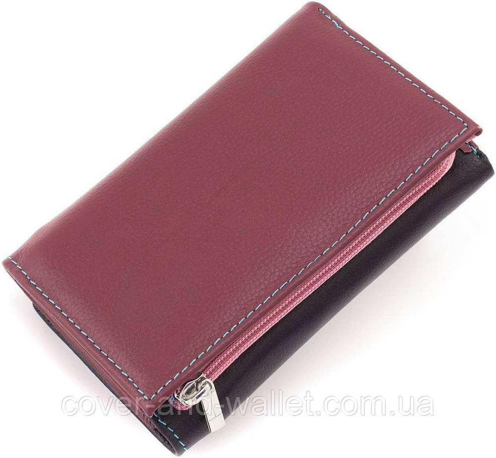 Небольшой женский кошелек картхолдер черного цвета с монетницей  ST Leather Киев - изображение 3