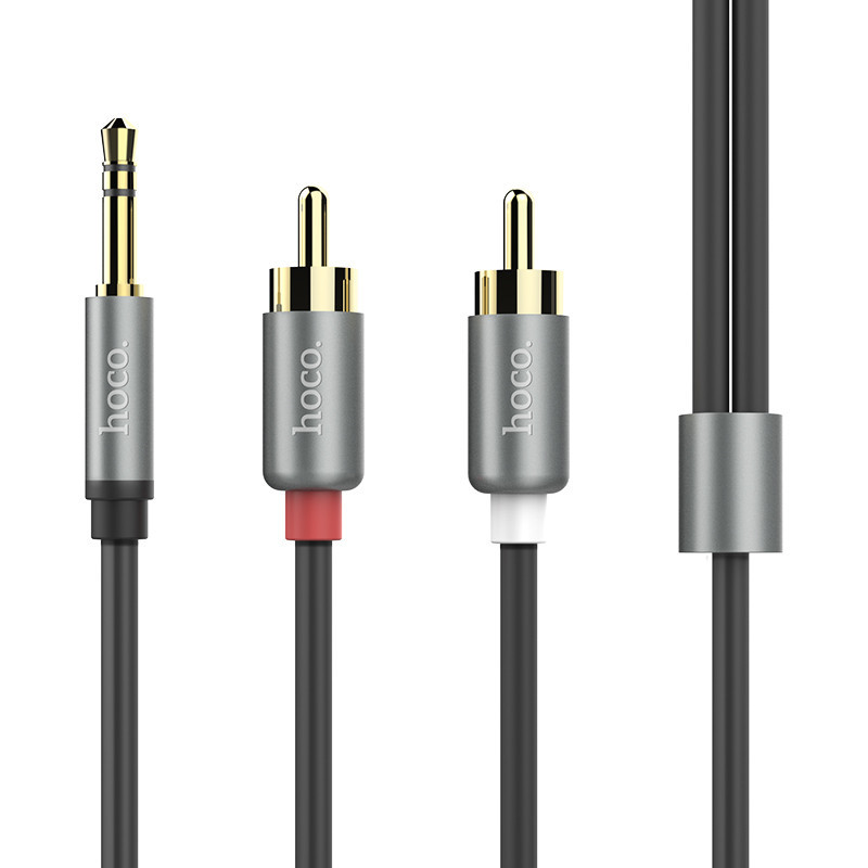 Аудіокабель HOCO UPA10 3.5mm male to double lotus RCA, TPE, 1.5m, Metal Gray Одеса - фото 1