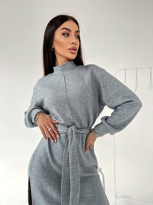 Женское стильное теплое удобное платье с разрезами турецкая двухсторонняя ангора люкс Серый, 42/46 Одесса - изображение 7