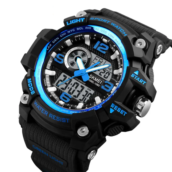 Чоловічий наручний годинник Skmei Disel 1283 (Чорний з синім) Київ