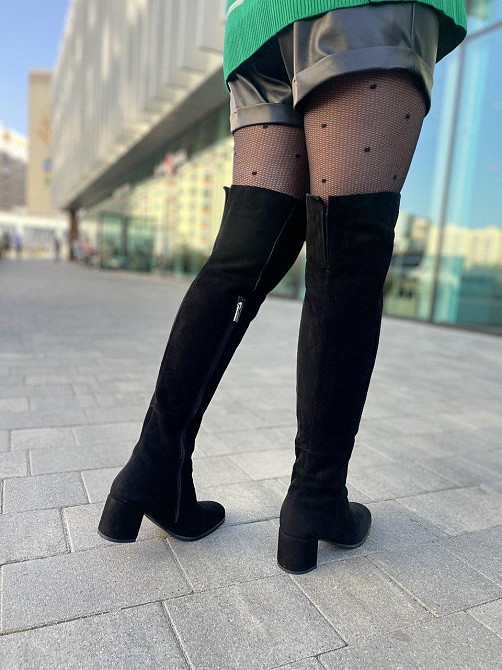 Stepter Ботфорти жіночі зимові, натуральний велюр чорні, на підборах 6 см. 6076 / Стильні чобот Коломия - фото 3