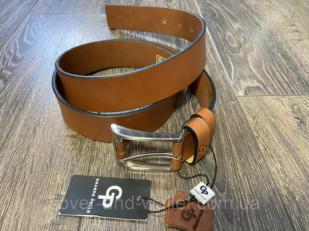 Стильний чоловічий ремінь рудого кольору з оригінальною пряжкою Grande Pelle Rullo Київ - фото 5