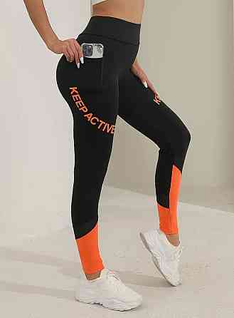 Штаны для спортзала с карманами женские S черно-оранжевый Киев