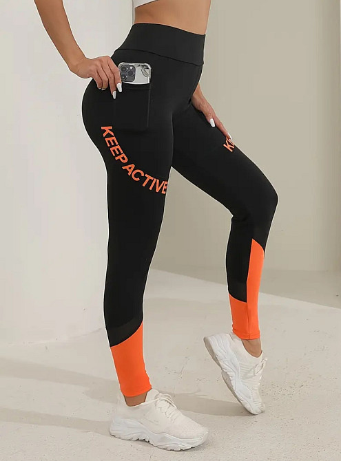 Штаны для спортзала с карманами женские S черно-оранжевый Киев - изображение 3