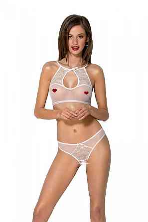 Комплект із бра, трусиків з ажурним декором та відкритим кроком Passion URSULA SET XXL/XXXL, white Sex Aura Київ