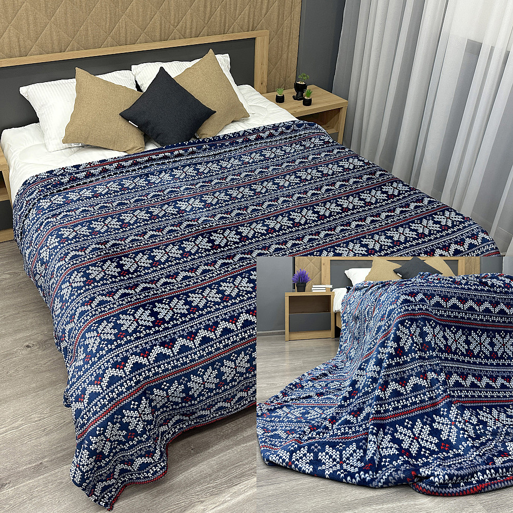 Плед-покривало Decorator WellSoft 150х210 см з різдвяним принтом Синій (87-289) Київ - фото 1