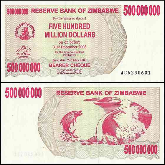 Зімбабве / Зимбабве 500000000 доларів 2008р аUNC-UNC Р-60 Полтава