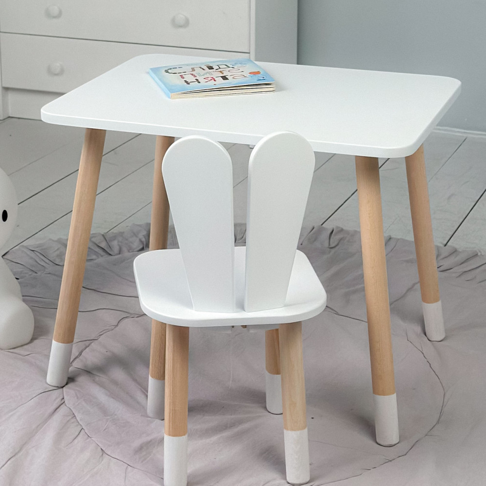 Стіл прямокутний 46х60х45 і стілець вушка кролика 26х26х24, столик та стільчик в дитячу, білий Київ - фото 10