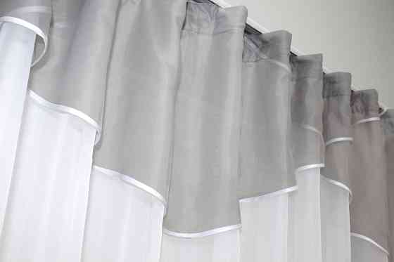 Кухонная тюль арка с ламбрекеном VR-Textil № 025к белый с серым 280х170 см (52-0430) Киев