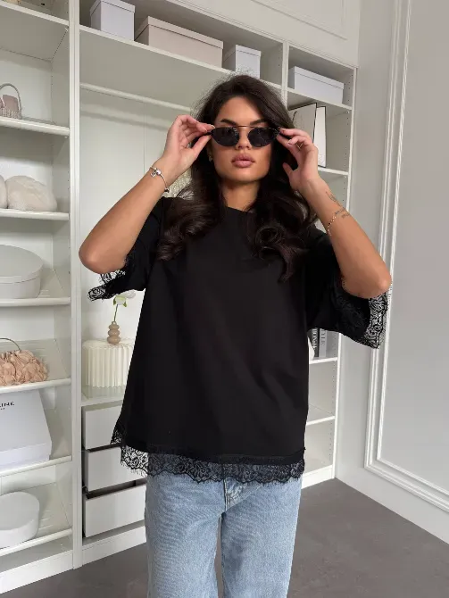 Женская oversize футболка с кружевом - трендовая футболка Одесса - изображение 2