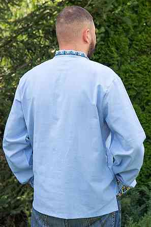 Вишиванка сорочка чоловіча лляна, блакитна, льон, вишиванки чоловічі в Україні лляні вишиванки чоловічі Київ