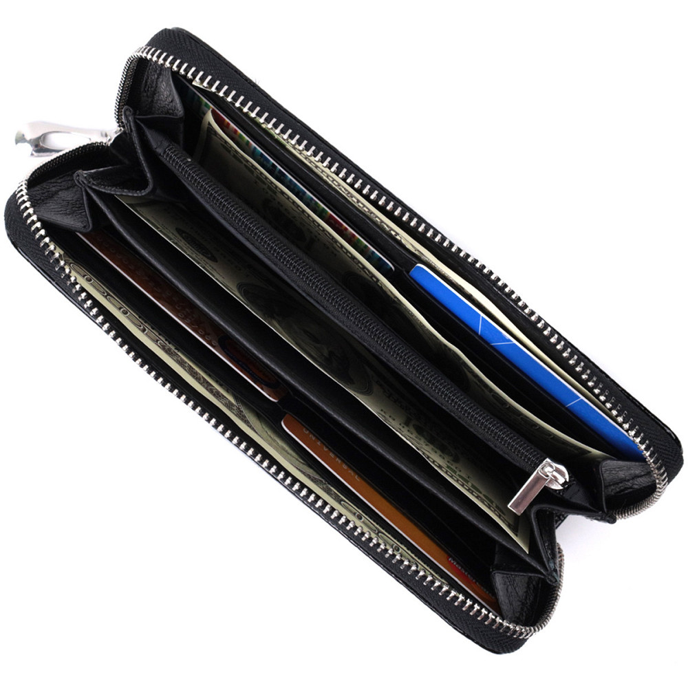 Лакированный женский кошелек на молнии Черный (ST Leather) Киев - изображение 2