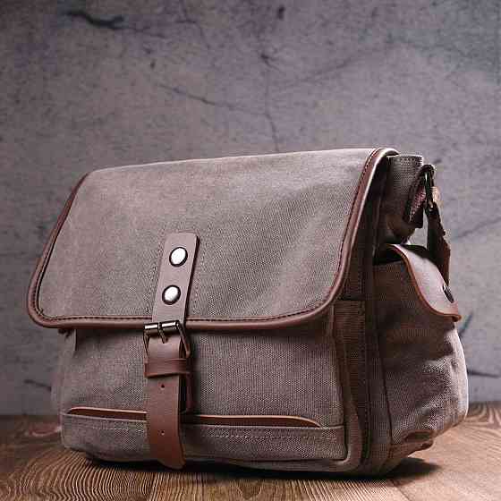 Практична горизонтальна чоловіча сумка з текстилю 21248 Vintage Сіра Київ