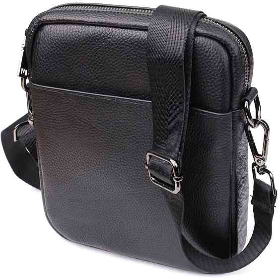 Компактная мужская сумка на плечо из натуральной кожи Vintage 23021 Черный Киев