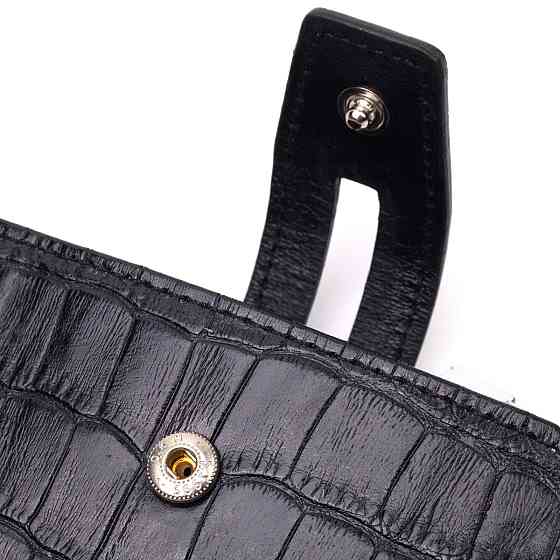 Удобный картхолдер из натуральной кожи с тиснением под крокодила KARYA 21331 Черный Киев