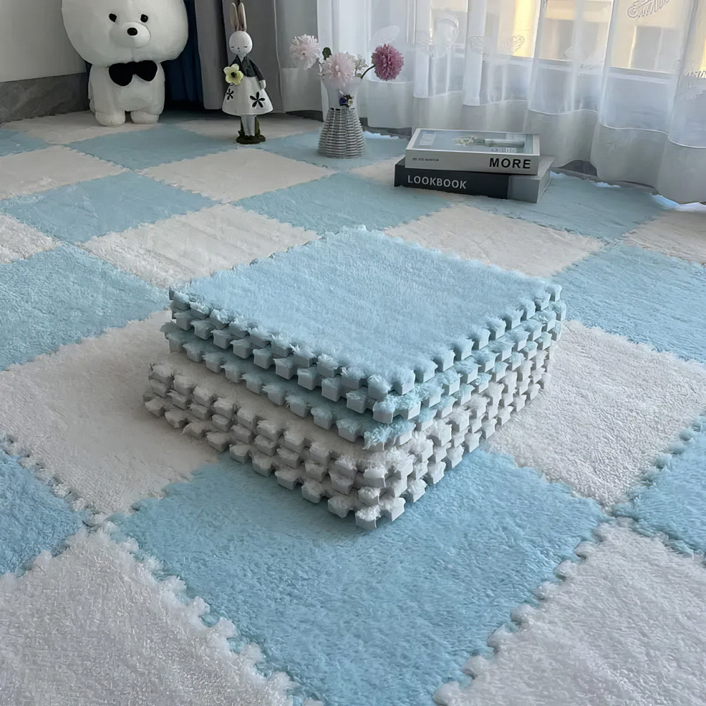 Пол-пазл плюшевый 30x30см, теплый пол, детский мат, термоковрик для дома, цвет голубой Каменец-Подольский - изображение 1