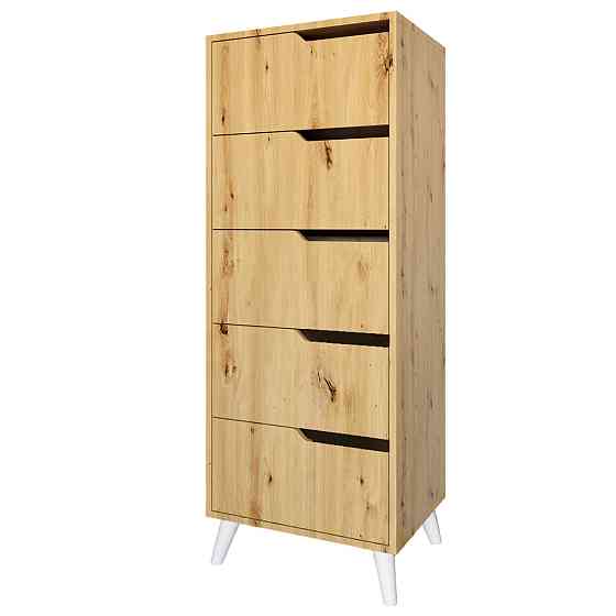 Комод высокий с белыми ножками 5 ящиков М-ЗОН Борн 500 Дуб Артизан (MZN-031106) Львов