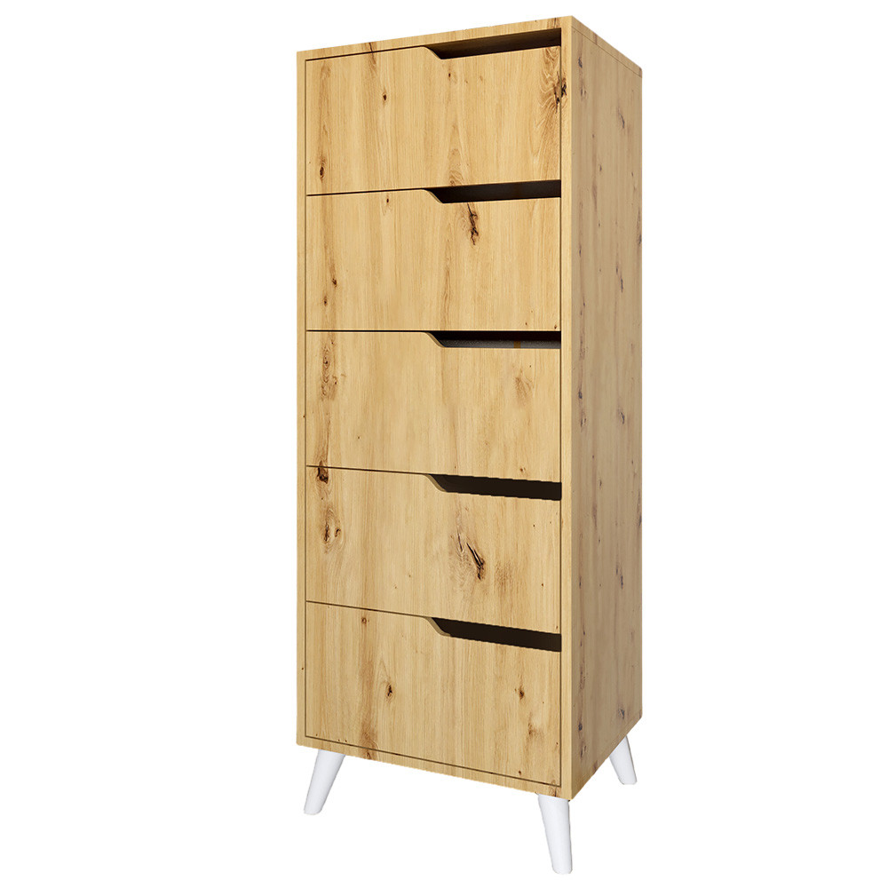 Комод высокий с белыми ножками 5 ящиков М-ЗОН Борн 500 Дуб Артизан (MZN-031106) Львов - изображение 2