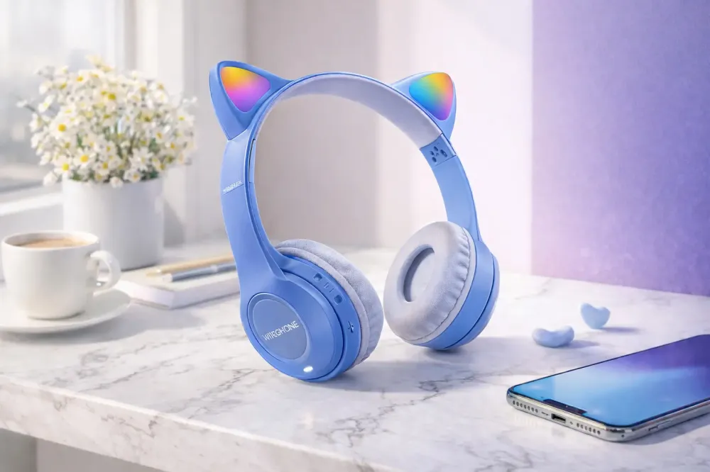 Беспроводные наушники с кошачьими ушками и лед подсветкой Cat Ear Y47 Led, Bluetooth наушники с микрофоном Синий Коломыя - изображение 2