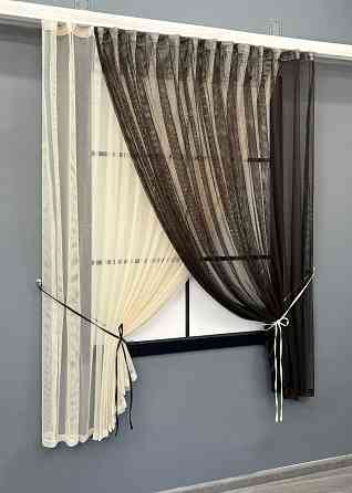 Кухонные шторки VR-Textil № 101к с подвязками Венге с бежевым 330х170 см (52-1221) Киев