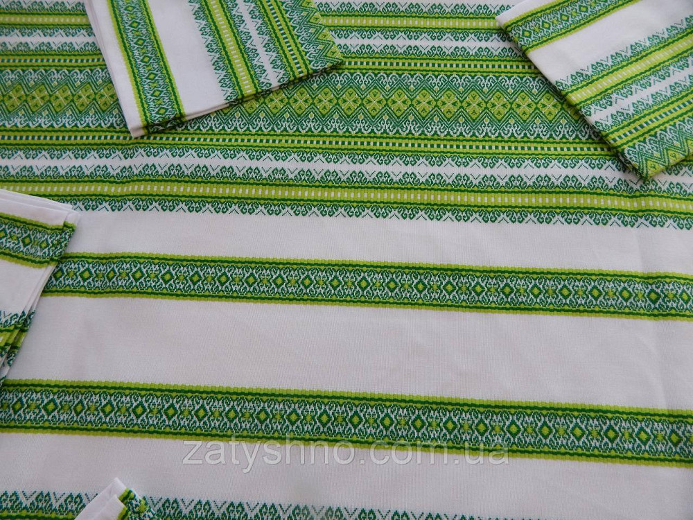 Скатерть зеленая вышитая на хлопке и салфетки 6 штук Киев - изображение 3