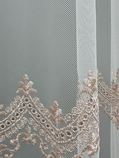 Тюль VR-Textil 1469т Грек-сетка с вышивкой Молочный с пудровым 300х270 см (40-004) Киев - изображение 6