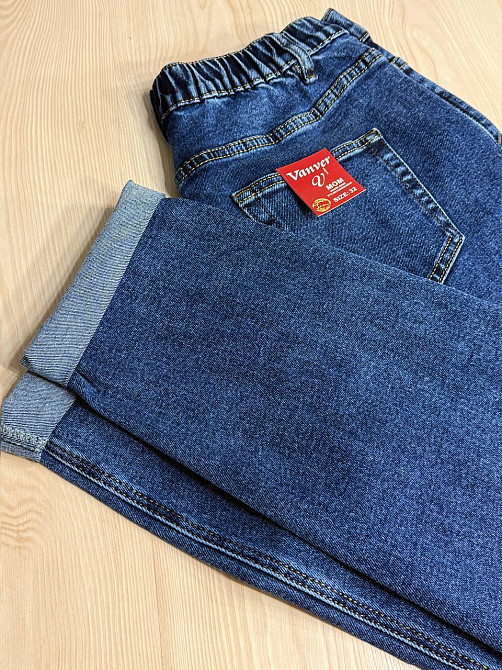 Джинси жіночі Vanver 8229 Mom великі розміри з резинкою на талії сині, синій, З4, 34, 88 см, 120 см Київ - фото 7