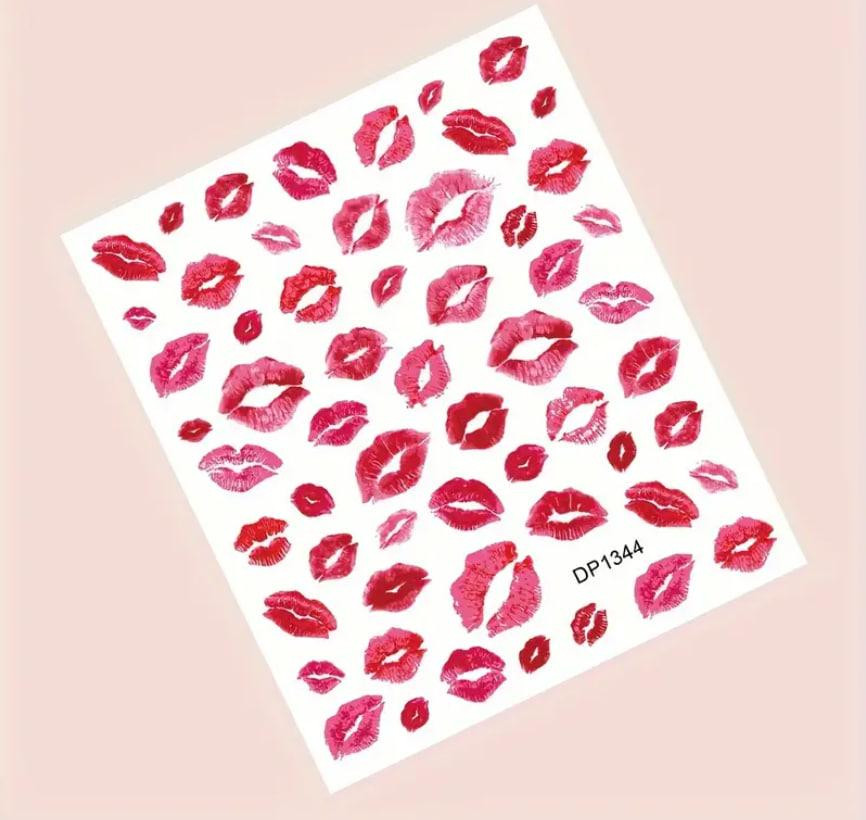 Наліпки для нігтів червоні губи — поцілунки, самоклеючі наклейки Київ - фото 1