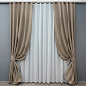 Комплект штор VR-Textil Льон Мішковина 200х270 2шт і Тюль 500х270 113ш-115т Світло-кавовий з білим 71-053/6