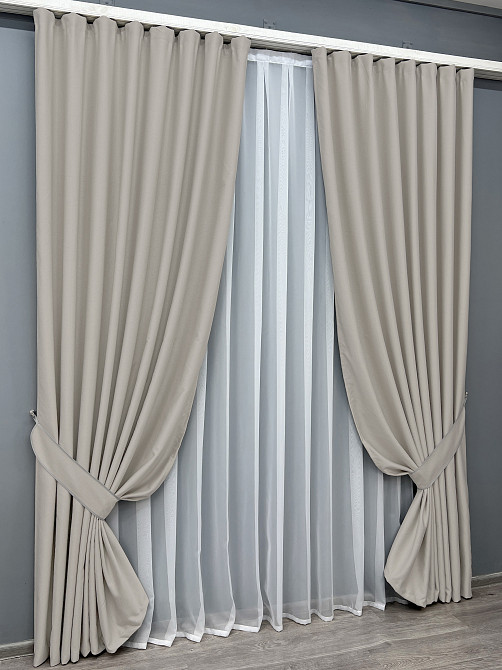 Комплект готових штор VR-Textil Шеніл однотонний № 1698ш Димчасто-білий 130х270 см 2 шт (39-981) Київ - фото 11