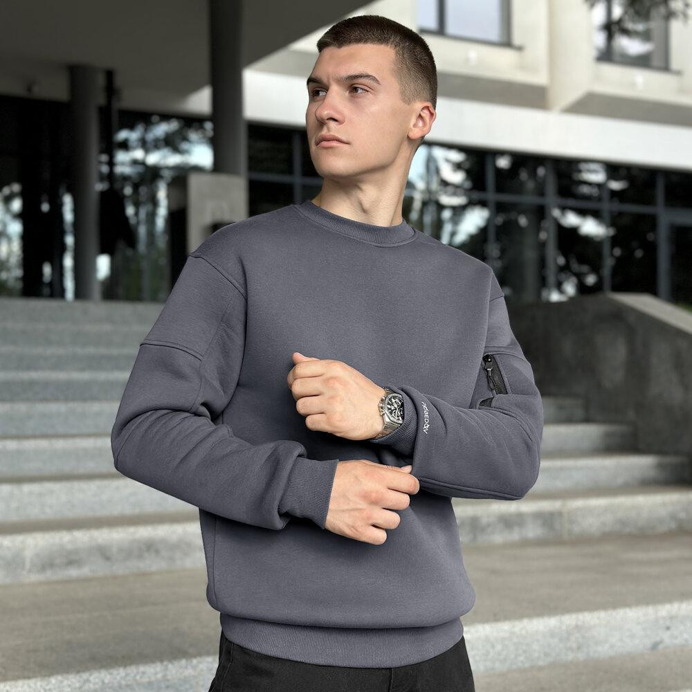 Світшот чоловічий зимовий однотонний сірий Pobedov Apex Київ - фото 7